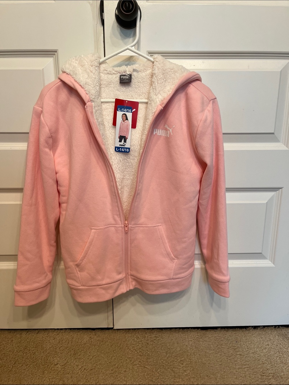 Puma Light Pink Sherpa-Lined Full-Zip Hoodie